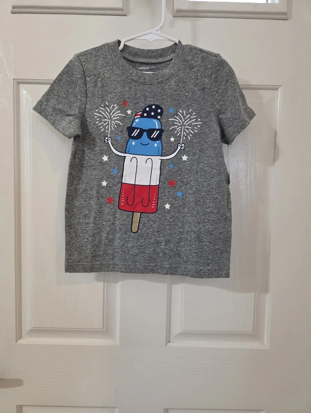 Carter's Grey Short Sleeve Tee with Red, White & Blue Popsicle Graphic